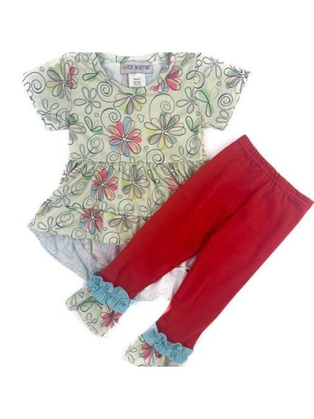 Butterfly Swirl Ruffled Tunic Set With Red Leggings - Girls 2T Outfit